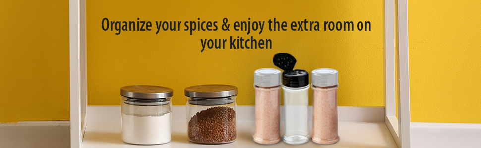 kitchen shelf with spice jars