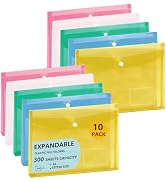 Binditek 10 Pack Plastic Envelopes with Snap Closure, Expandable File Folder with Label Pocket, T...
