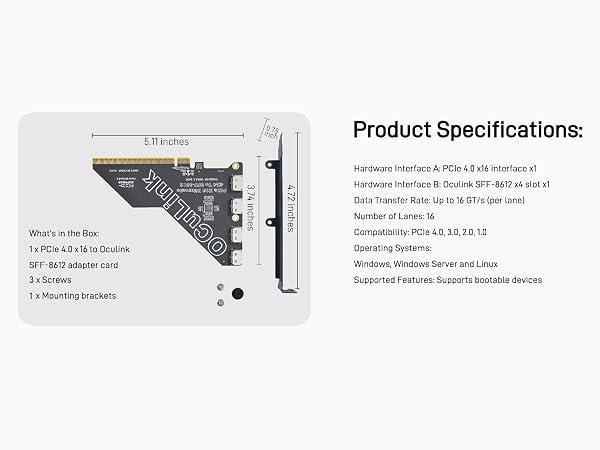 LetLinkSo Gen4 PCIe 4.0 x16 to Oculink SFF-8612 External SFF-8611 Adapter Card for NVMe