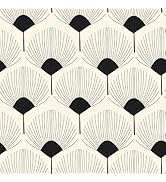 VEELIKE Beige and Black Geometric Peel and Stick Wallpaper Boho Fan Pattern Geometric Wallpaper f...