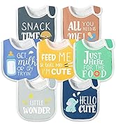 2ooya 7Pcs Cotton Waterproof Baby Bibs Hook Loop Closure Newborn Babies Bib Keepsake Baby Gift fo...