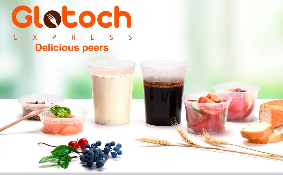 Glotoch Plastic Food storage containers with lids-8oz,16oz,32oz Freezer Deli Containers Combo Pack
