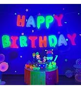 Mega-L Glow in The Dark Party Supplies, 16 Inch Fluorescent Happy Birthday Balloons,Black Light H...