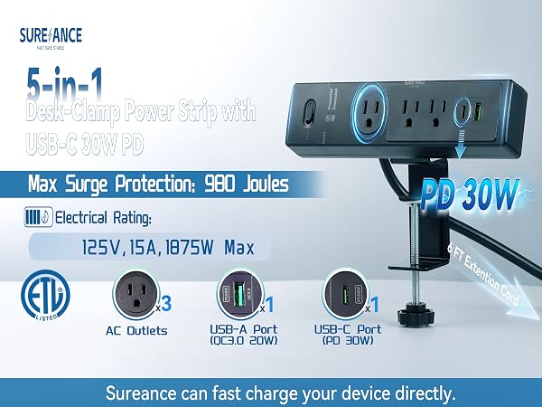 desk clamp power strip