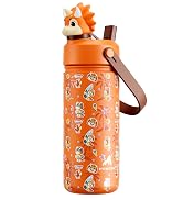 Kids Water Bottle for School: 2-in-1 Straw Spout Lid with Soft Animal Head, Leakproof