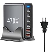 470W USB C Fast Charger Block, 6 Ports GaN III USB Chagring Station, Dual 140W PD PPS HUB for Mul...