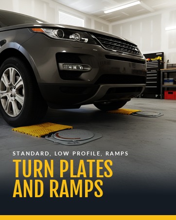 Turn plates and ramps. Standard and low profile turn plates with ramps under an SUV