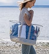 VENO Clear Bag Transparent Vinyl PVC Tote, Stadium, Outdoor, Beach, Pool