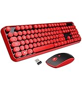 Wireless Keyboard Mouse Combo,2.4GHz Wireless Red Keyboard with 104 Round Retro Typewriter Style ...