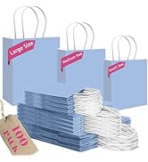 qiqee 100PCS Gift Bag with Handles Bulk Light Blue Paper Bags Assorted Sizes(33pcs Large 13