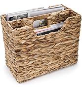 Yesland Hand-Woven Magazine Basket, Natural Narrow Water Hyacinth Holder Magazine Wicker Basket O...