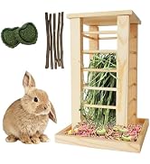 kathson Rabbit Feeder Wooden Rack Bunny Hay Box Feeder Rabbits Wood Grass Holder Standing Less Wa...