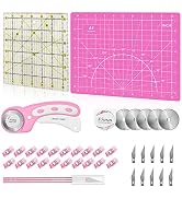 39 Pcs Rotary Cutter Set Pink - Quilting Kit incl. 45mm Fabric Cutter with 5 Extra Blades, A4 Cut...