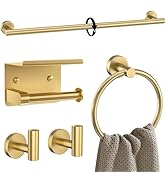Brushed Gold Bathroom Hardware Accessories Set 5 Pieces Towel Bar Set Round Towel Holder Set for ...