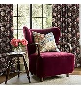 RYB HOME Black Velvet Curtains 84 inches Long, Printed Floral Vintage Design Home Decoration Ther...