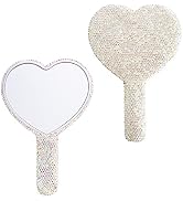 Wowagoga Sparkling Rhinestone Heart Shaped Handheld Mirror Heart Mirror Cosmetic Hand Mirror with...