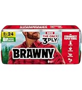 Brawny Tear-A-Square 3-Ply Paper Towels, 8 Triple Rolls=24 Regular Rolls, Strong, Absorbent, an...