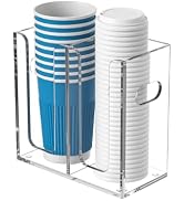 WINFFOR Disposable Cup Organizer Dispenser - 2 Compartments Clear Acrylic Cup and Lid Holder with...