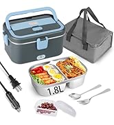 IXIIE Electric Lunch Box 80W for Adults, 1.8L Lunch Warmer with 2 Compartments for Truck/Car/Work...
