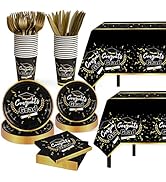 Childom Graduation Party Decorations 2026,147 PCS Disposable Graduation Tableware,Black Gold Cong...