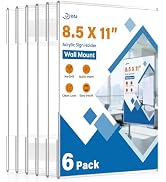Dynta 6 Pack Acrylic Sign Holder 8.5 x 11 Wall Mount, Clear Plastic Frames with Adhesive Tape, Ve...