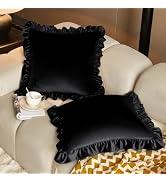 KKJIAF Black Velvet Throw Pillow Covers 18 x 18 Inch Set of 2, Ruffle Euro Pillow Shams Velvet Sq...