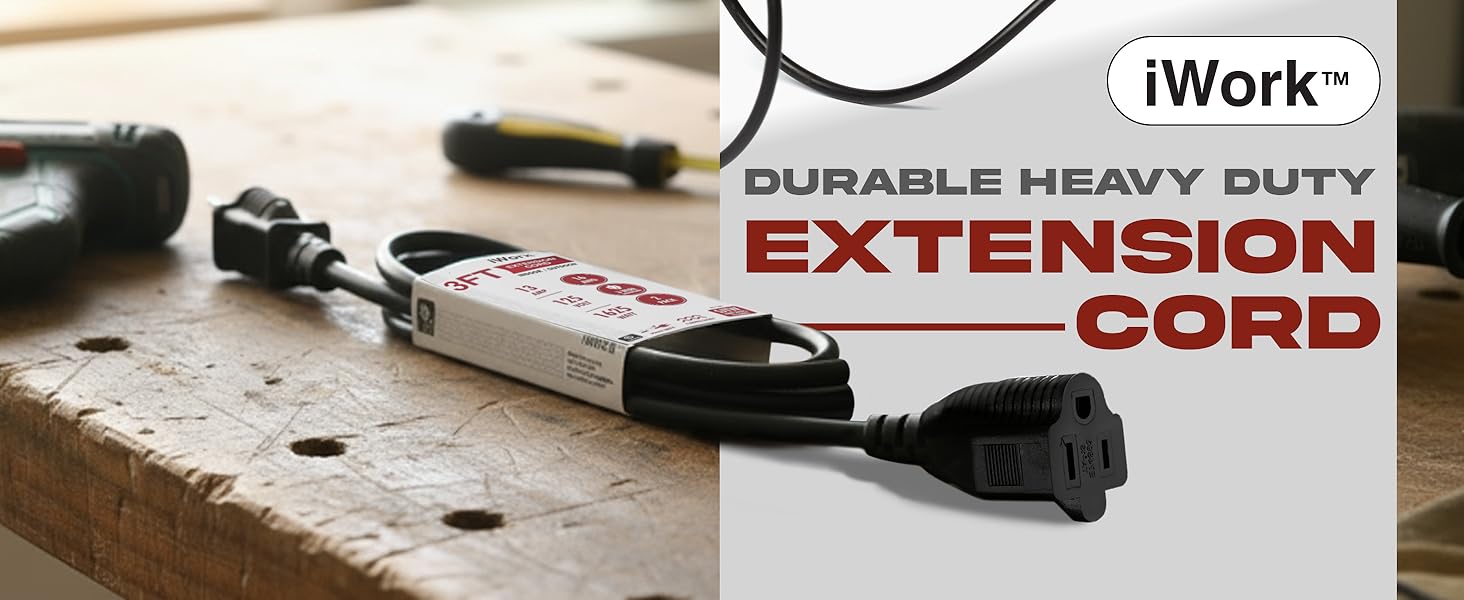 3ft 6ft 10ft extension cords heavy duty black 3 prong