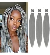 WacanDan Grey Braiding Hair Pre stretched 16 Inch 3 Packs, Professional Soft Yaki Texture Long Br...
