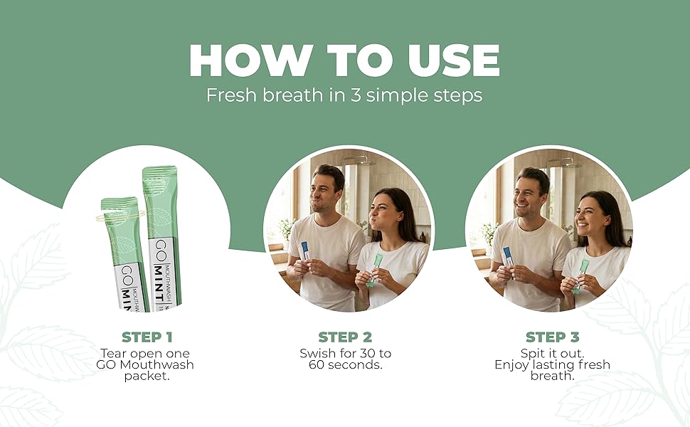 Couple using mouthwash packets in the bathroom for a healthy lifestyle