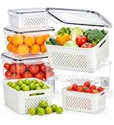 HOMETALL 4 Pack Fruit Storage Containers for Fridge Set, Produce Containers for Fridge with Strai...