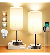 ZJOJO Table Lamp for Bedroom Set of 2, Bedside Small Lamps with 3 Way Dimmable Rocker Switch and ...