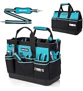 DURATECH 16" Heavy Duty Tool Bag with Hard Bottom and 18 Pockets | Waterproof Tool Bag, Hard Bott...