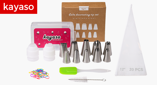 large piping tips set, stainless steel cake decorating tip set and piping bags with storage case