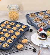 Vnray 2 Pack Silicone Muffin Pan 12 and 24 Cup with Metal Frame,Non Stick Silicone Mini Cupcake P...