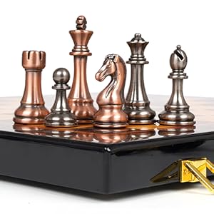 Luxury Metal Chess Set with 15 Inch Wooden Chess Board