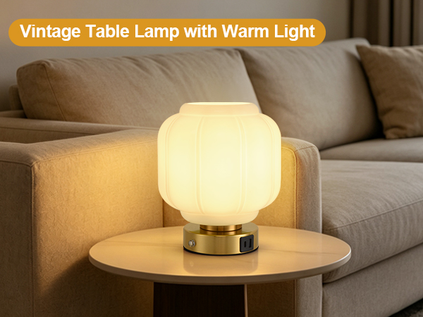 Rechargeable Table Lamp Cordless Milk Glass Bedside Lamp Small white and gold