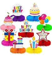Birthday Table Decorations - 9 Pcs Colorful Happy Birthday Centerpieces for Tables Rainbow Honeyc...