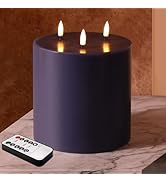 Girimax Navy Blue 3 Wick Flameless Candle with Remote, 6x6 inch Giant LED Pillar Candle, Battery ...