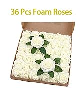 BLEUM CADE 36Pcs Fake Roses Ivory Artificial Foam Flowers Roses, Real Looking for DIY Bouquets We...