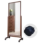 AISUNDY Swivel Adjustable Full Length Mirror on Wheels, Pine Wood Frame Cheval Bedroom Floor Mirr...