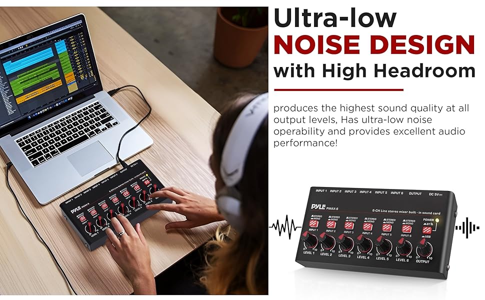 6-Channel Wireless BT Streaming Mini Line Mixer with USB Audio Interface