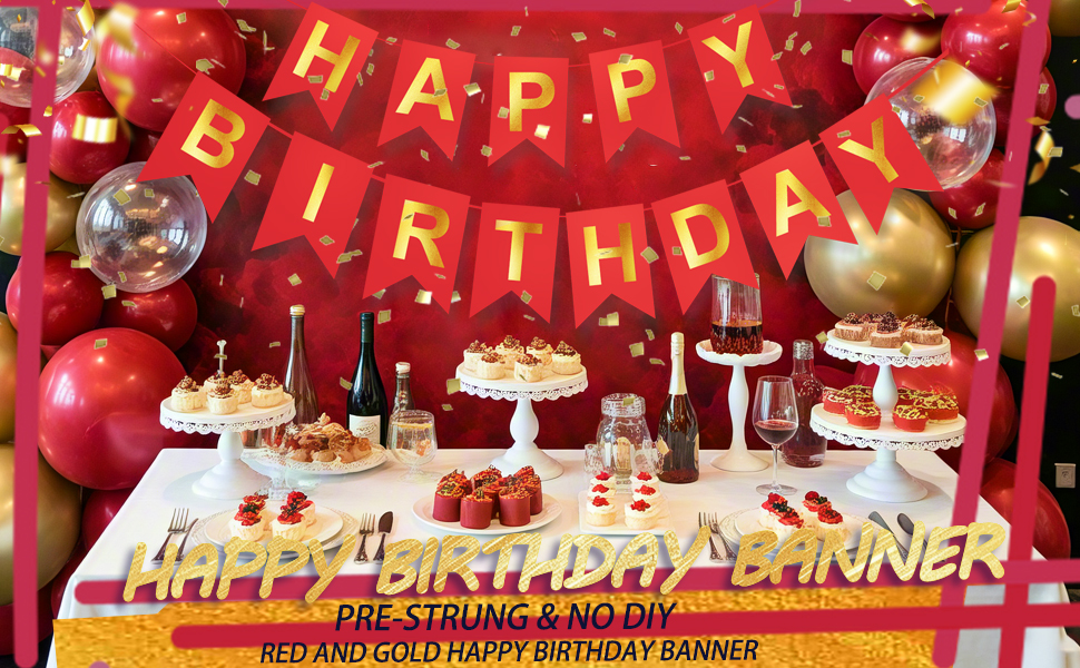 red gold happy birthday banner