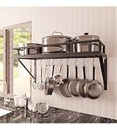 KES 30-Inch Kitchen Pan Pot Rack Wall Mounted Hanging Storage Organizer Wall Shelf with Hooks Mat...