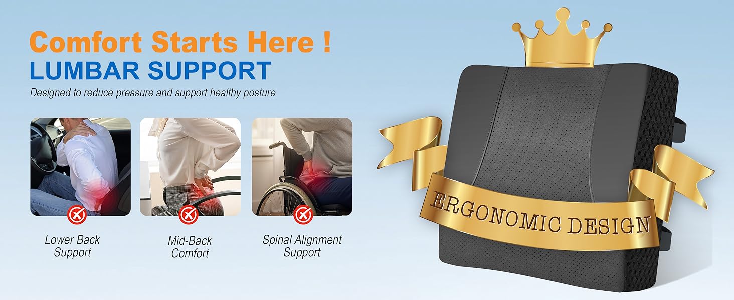 Ergonomic lower back support for office chair reduces pressure and improves posture all day.