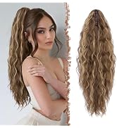 FESHFEN Claw Clip Ponytail Extensions, Long Pony Tail Hair Piece Wavy Curly Synthetic Hairpieces ...