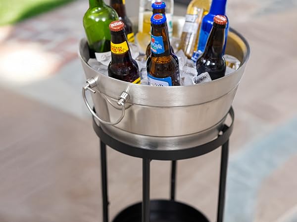 BREKX Ice bucket with a stand to free up table space and keep drinks at reach.