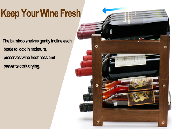 Bamboo Wine Rack, 3-Tier 12 Bottles Wine Storage Cabinet Shelf