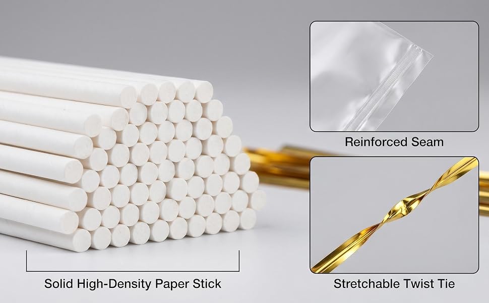 Odor-free food-grade paper sticks. Safe for chocolate, lollipops, cake pops, and cotton candy.