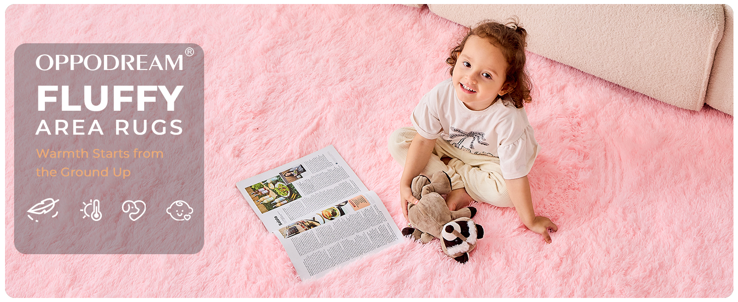OPPODREAM Fluffy Area Rugs for Girls and Boys, Shaggy Rug for Bedroom, Fuzzy Carpet for Living Room