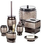 Brown Bathroom Trash Can with 6-Piece Matching Bathroom Accessories Set Includes: Decorative Wast...